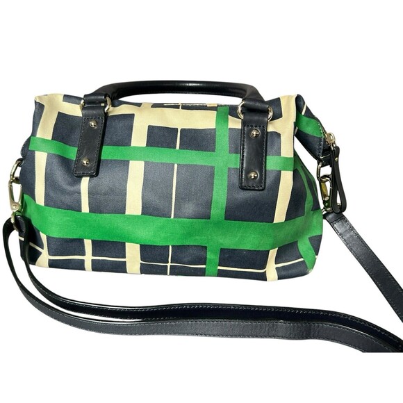 kate spade Checkmate Coated Twill 'Riley' Small Satchel Handbag Kelly Green Rare - Picture 7 of 15